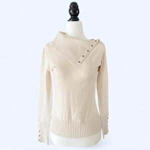 Tracy M. Womens White Y2K Silk Cashmere Preppy Prep Old Money Sweater Small